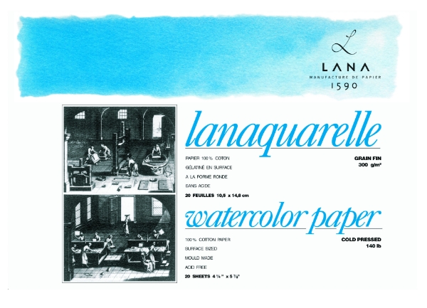 Lana Lanaquarelle Watercolor Paper 9x12 Pad 100% Cotton 140lbs 20