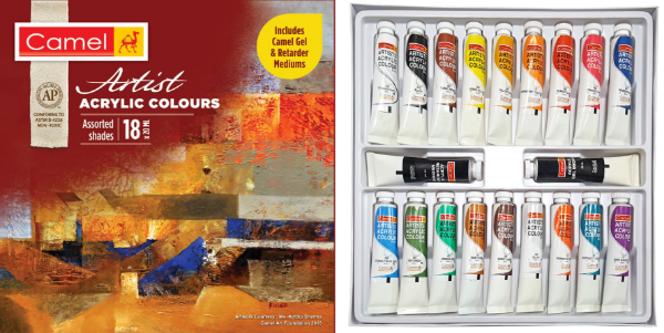 Picture of Camlin Artist Acrylic Set - 18 colours x 20ml (Gel Retarder)