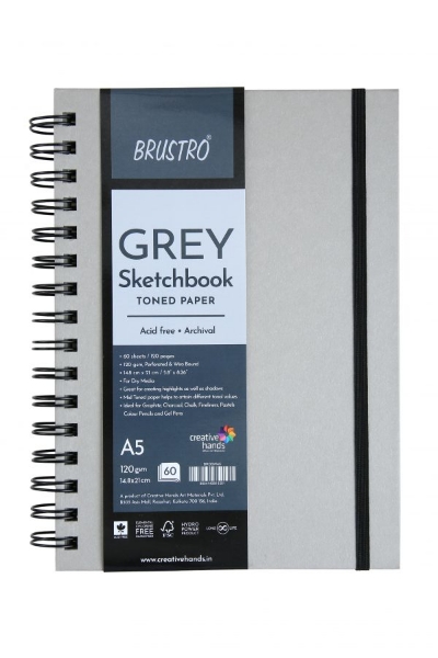 Picture of Brustro Grey Sketch Book Wiro Bound A5 120gsm 60sh