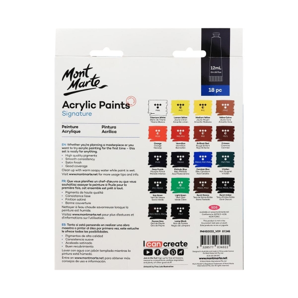Picture of Mont Marte Acrylic Paint - Set of 18 (12ml)