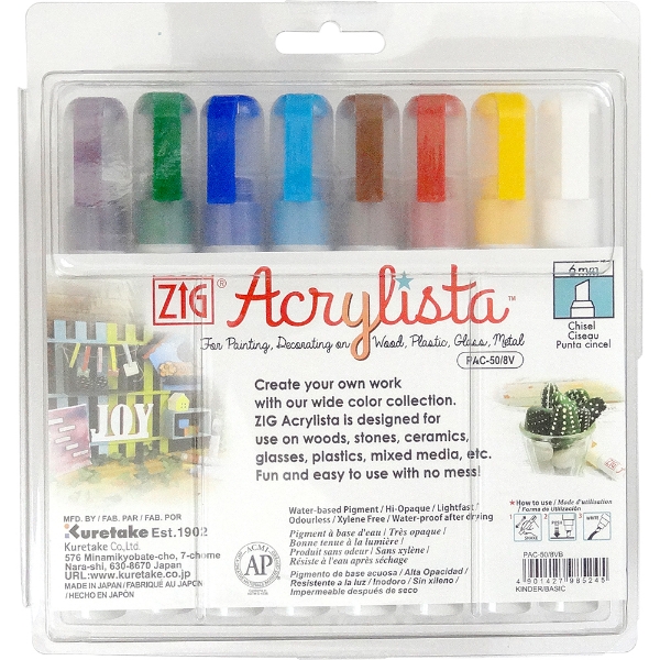 Picture of Zig Acrylista Chisel Tip Marker 6mm Set of 8 - Basic
