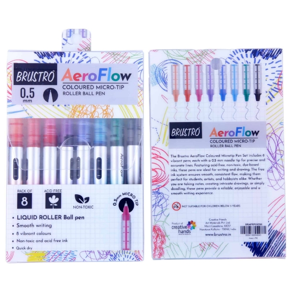 Picture of BRUSTRO AeroFlow Coloured Micro-Tip Roller Ball Pen Set of 8 