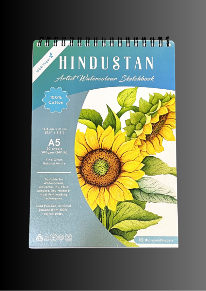 Picture of Hindustan Artist Watercolour Sketchbook Cold Pressed 300Gsm-A5 (20 Sheets) Spiral Bound
