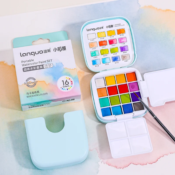 Picture of Languo Protable Watercolor Paint Set Of 16 With Brush